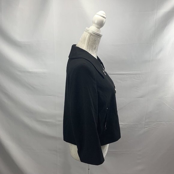 Black Double Breasted Look Blazer Coat Patent Accents Petite Chaus size 10P - Picture 3 of 8